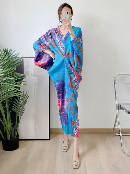 Dotti's Batwing Sleeve Ruche Waist Abstract Print Dress