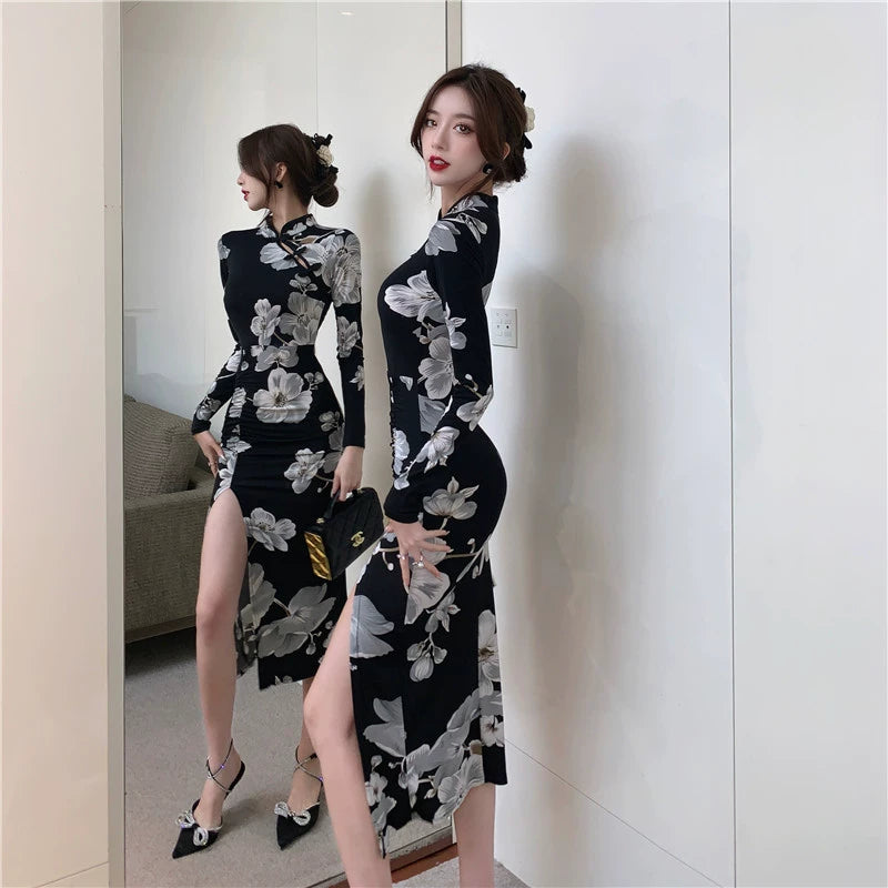 Chinese Style Young Cheongsam Fold Split Dress