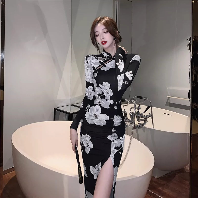 Chinese Style Young Cheongsam Fold Split Dress