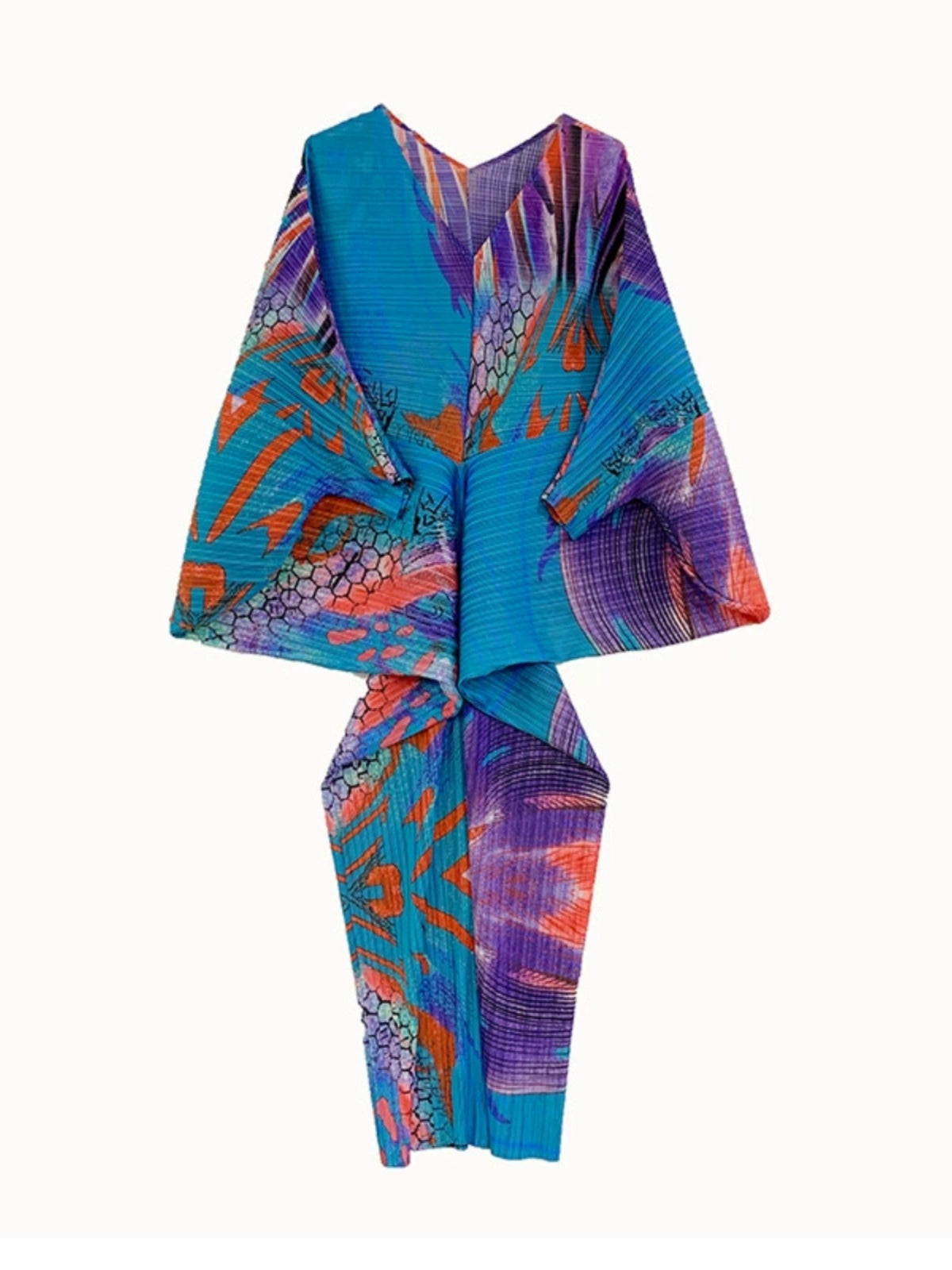 Dotti's Batwing Sleeve Ruche Waist Abstract Print Dress
