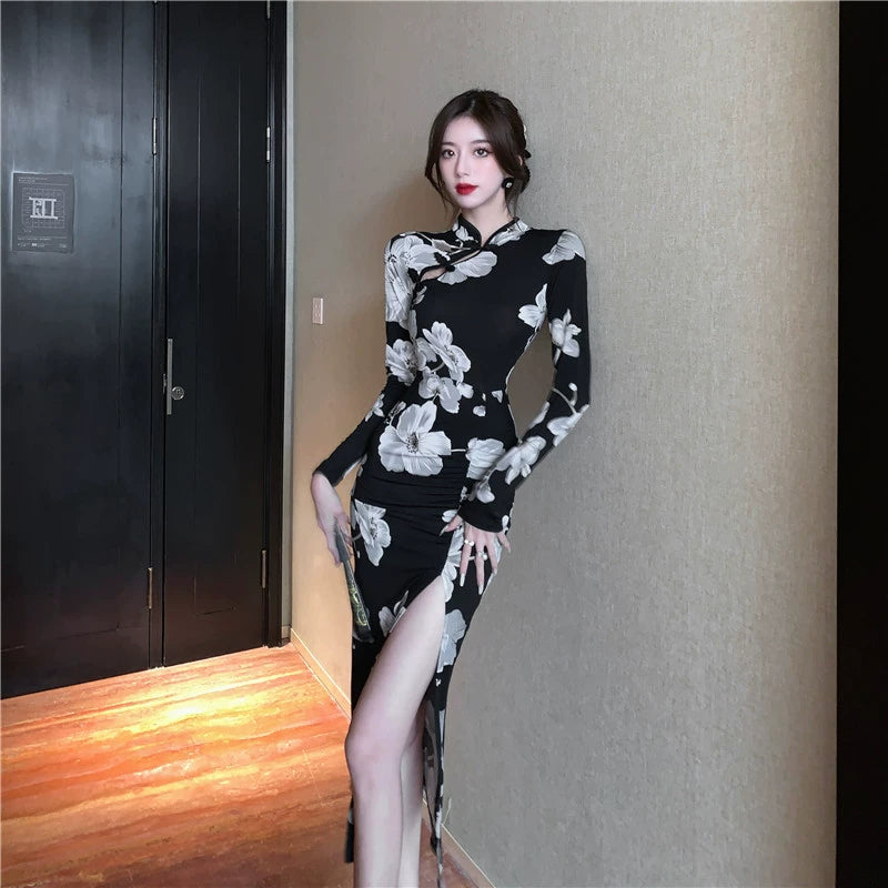 Chinese Style Young Cheongsam Fold Split Dress