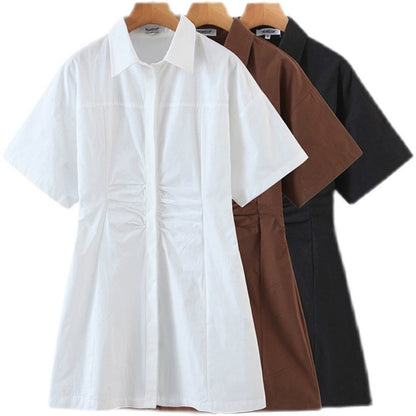 Ruche Waist Short-Sleeved Shirt Dress