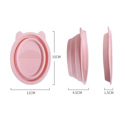 Collapsible Silicone Makeup Brush Scrubber Cleaning Mat Bowl