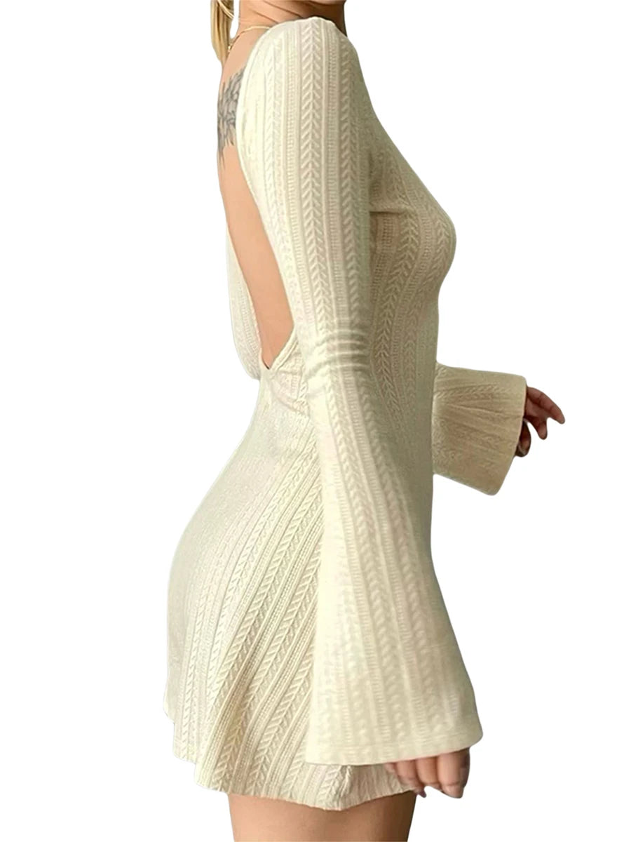Twiggy Long Bell Sleeve Knit Sweater Dress