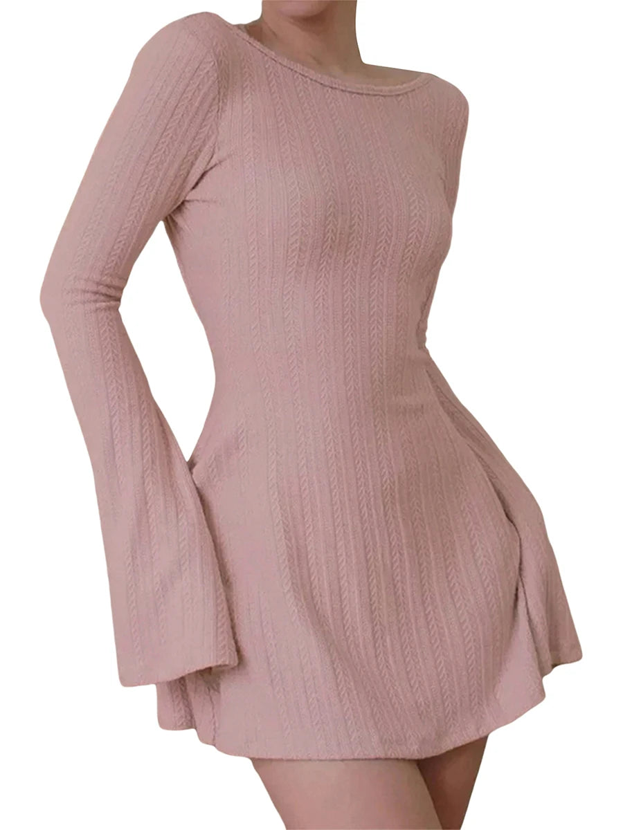 Twiggy Long Bell Sleeve Knit Sweater Dress
