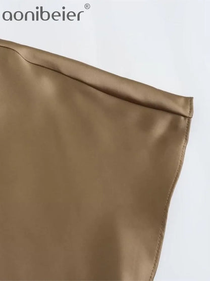 Elegant Satin Sleeveless Keyhole Back A-Line Midi Dress