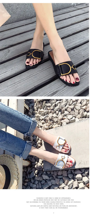 Women Leather Square Toe Slippers