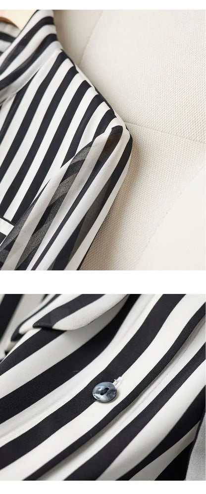 Striped Tie Neck Long Sleeve Blouse