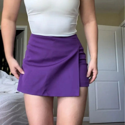 High Waist Asymmetric Shorts Mini Skort