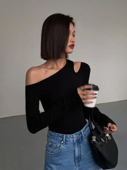 Off Shoulder Long Sleeve Slim Shirt