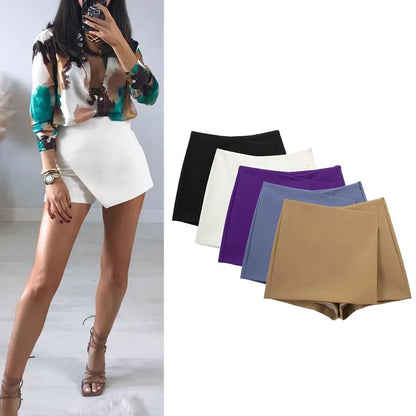 High Waist Asymmetric Shorts Mini Skort