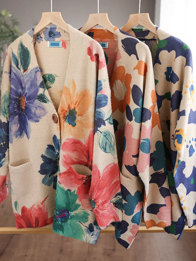 Floral Print Knitted Cardigan