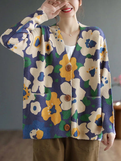 Floral Print Knitted Cardigan