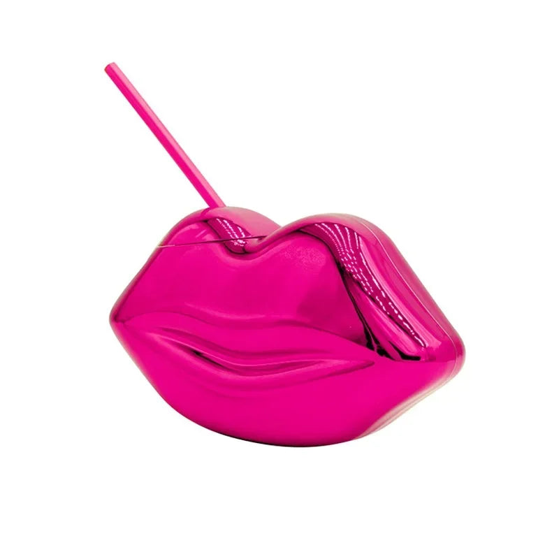 Retro Lip-shaped Disco Drink Cup with Straw