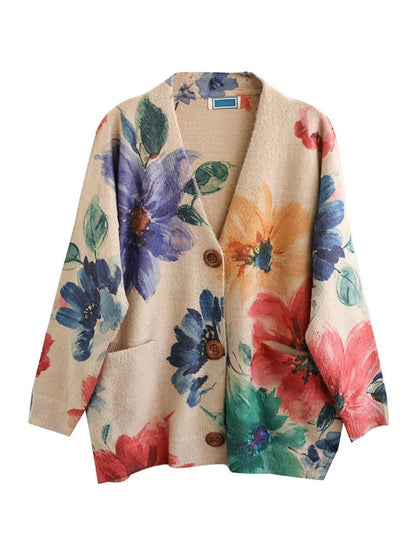 Floral Print Knitted Cardigan
