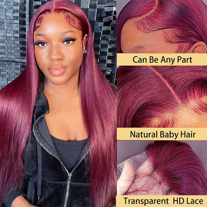 Burgundy 13x4 HD Transparent Lace Front Human Hair Wig