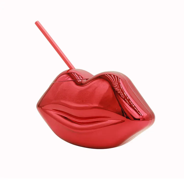 Retro Lip-shaped Disco Drink Cup with Straw