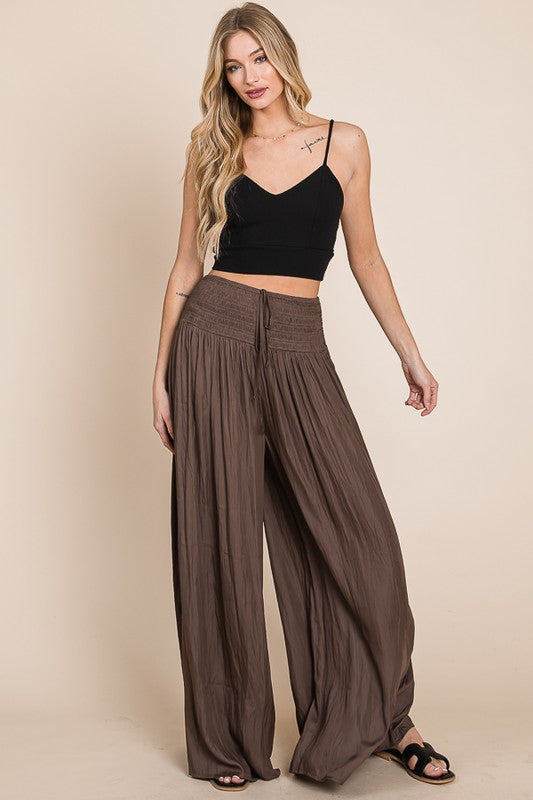 Ruche Waist Wide Leg Resort Pants