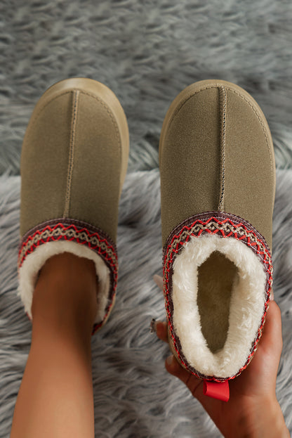 Eco-Suede Contrast Print Round Toe Plush Lined Flats