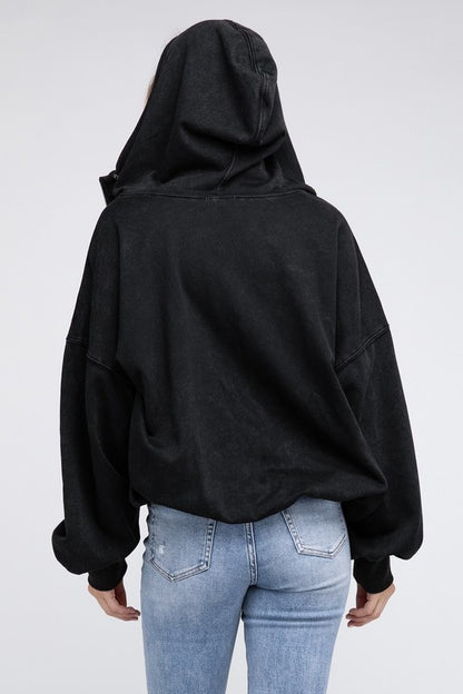 Stitch Detailed Cotton Elastic Hem Hoodie