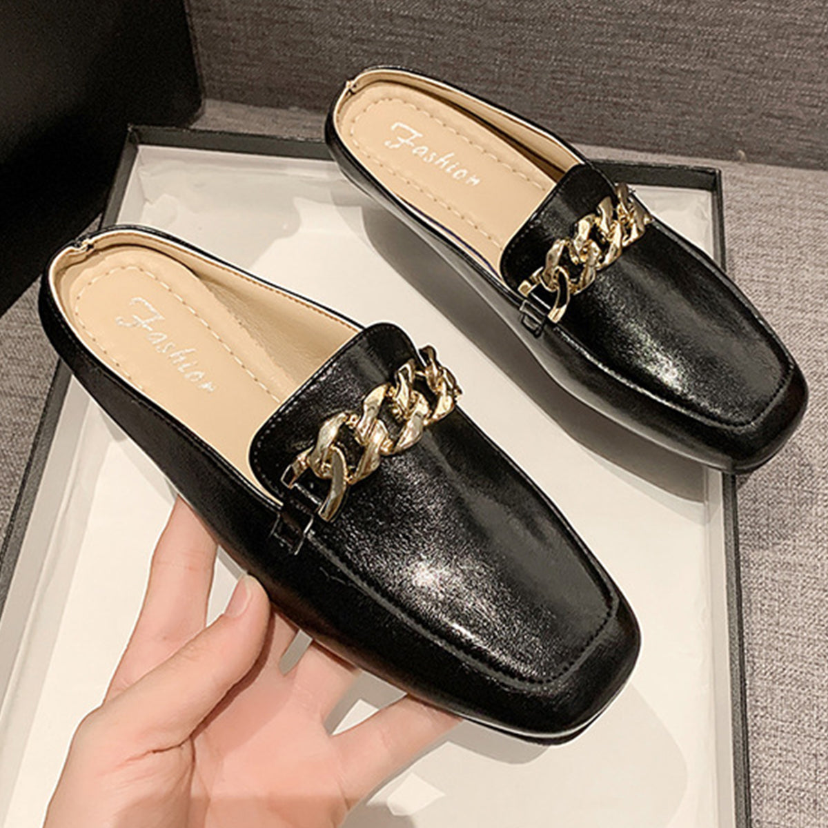 Eco-Leather Square Toe Flat Loafers
