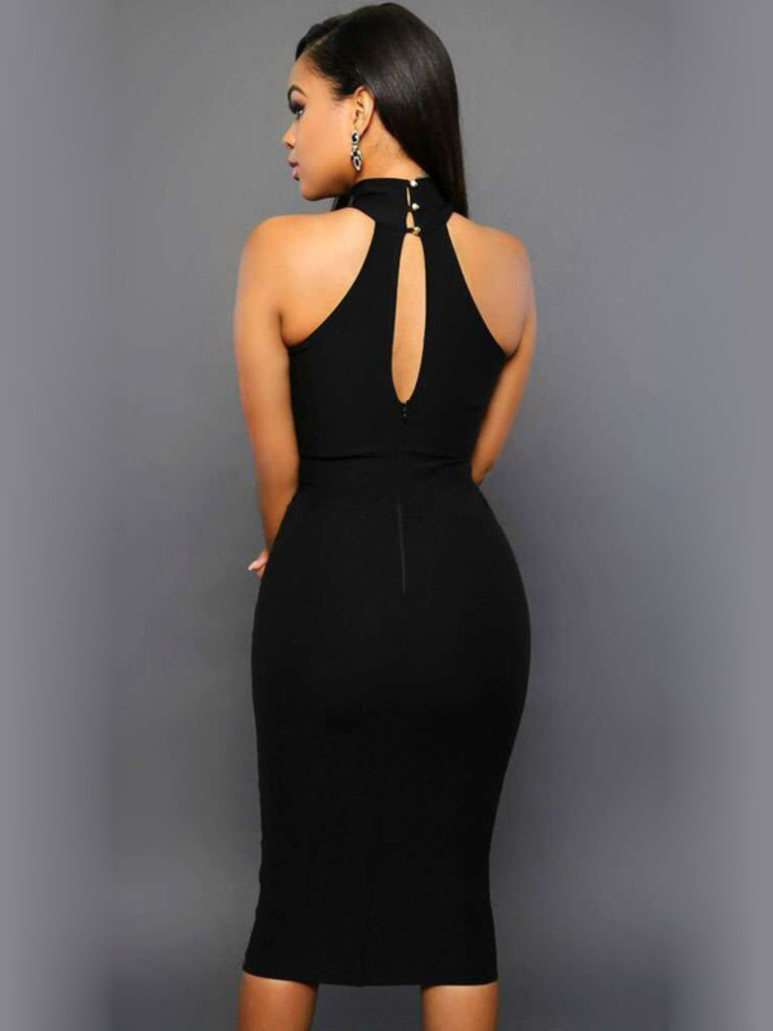 Cutout Grecian Neck Dress - Black