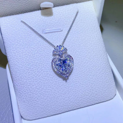 Royal Heart 3 Carat Moissanite 925 Sterling Silver Heart Pendant Necklace