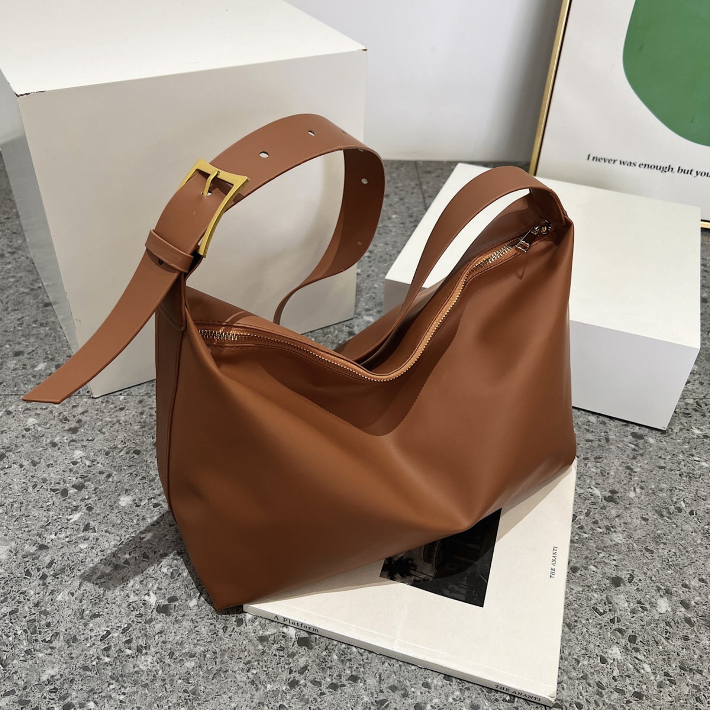 Adjustable Strap Faux Leather Handbag