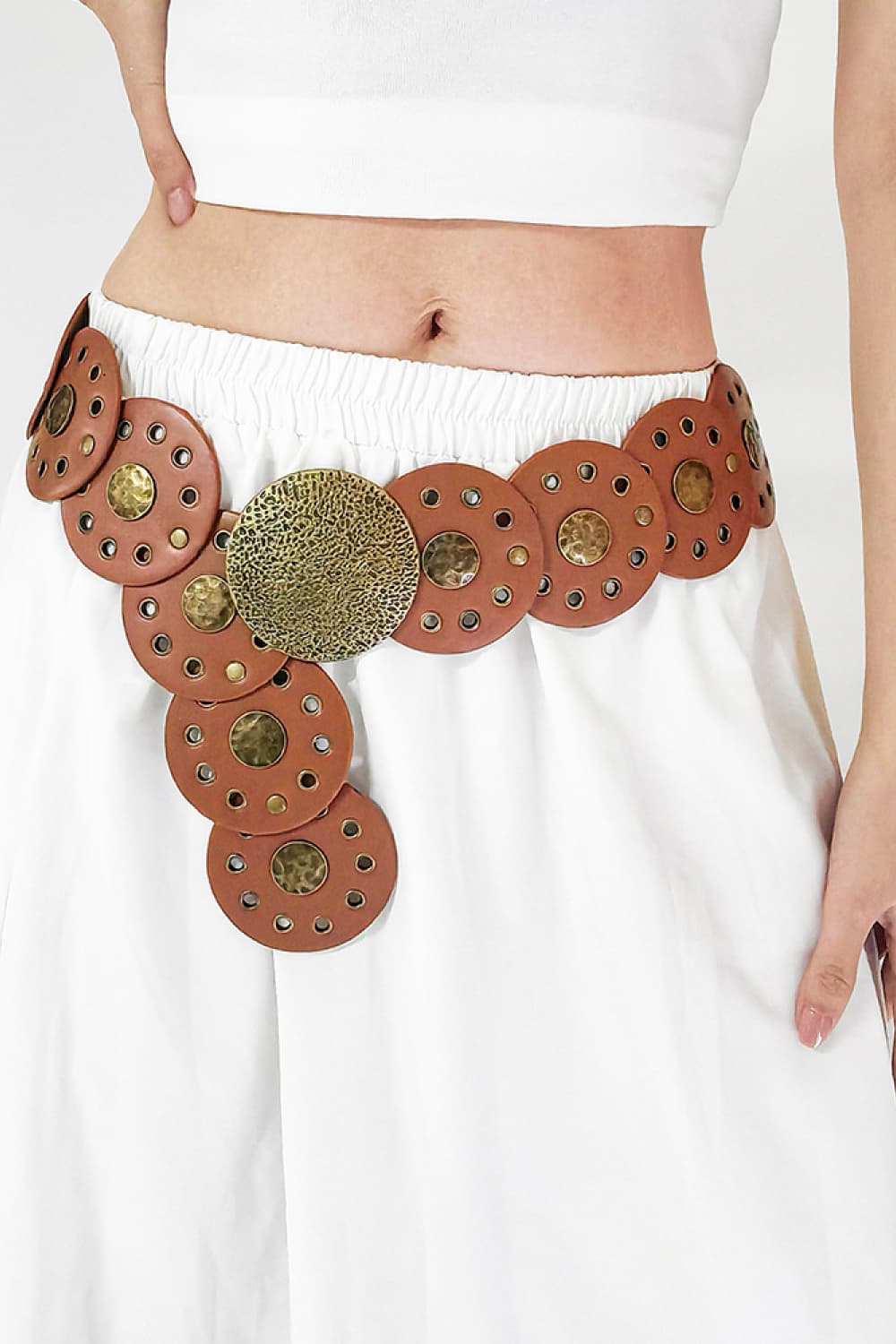 Boho Wide Round Shape PU Leather Belt