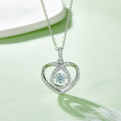 Heart Dropped Moissanite Sterling Silver Heart Shaped Necklace