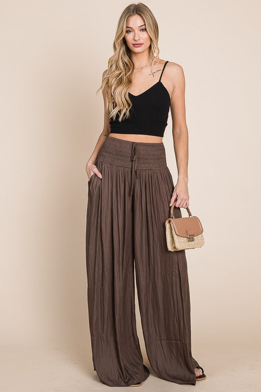 Ruche Waist Wide Leg Resort Pants