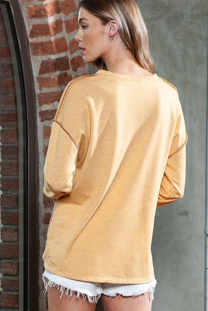 Multicolor Drop Shoulder Color Block Exposed Seam Henley Shirt