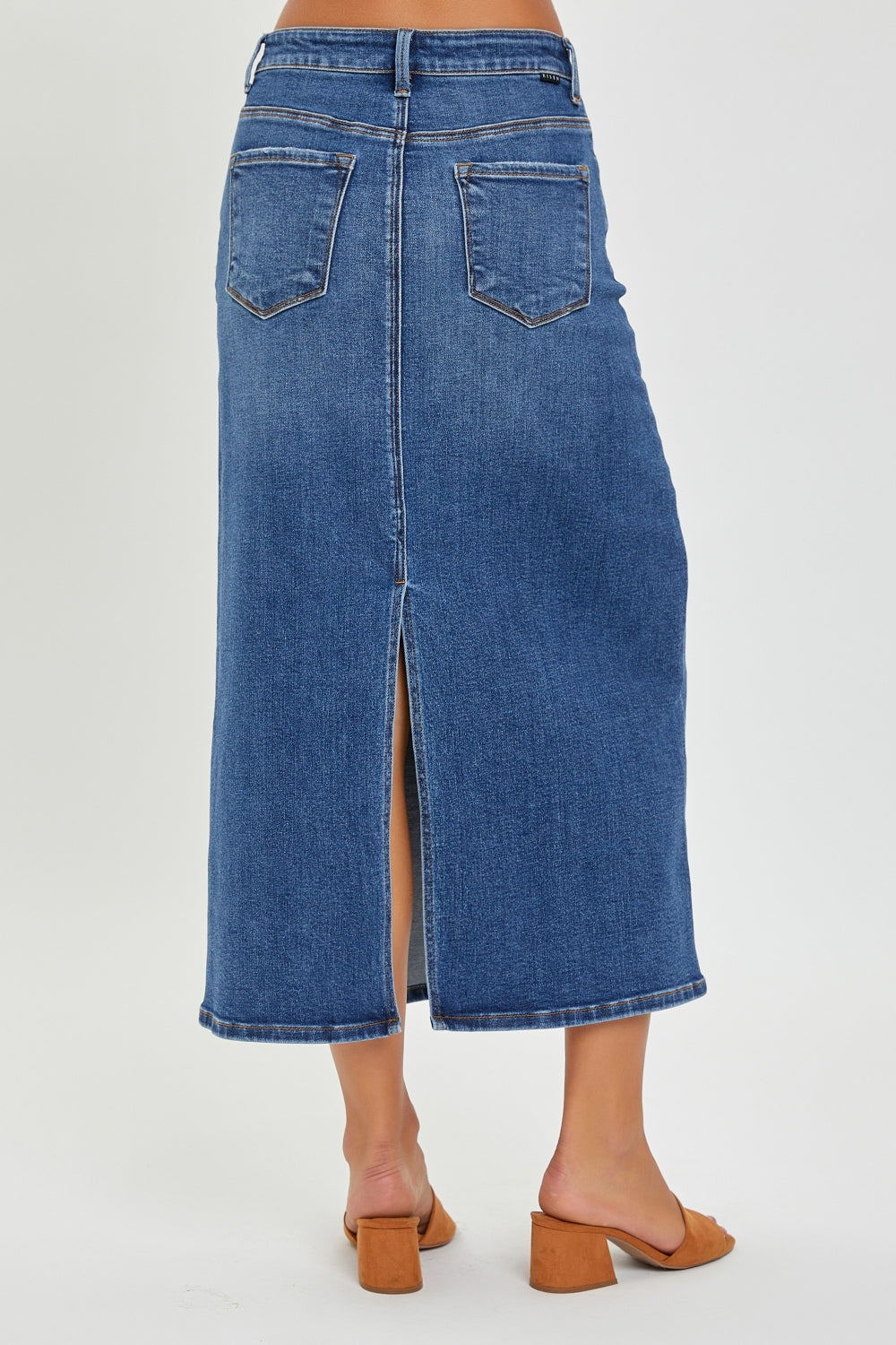 The High Rise Back Slit Denim Skirt