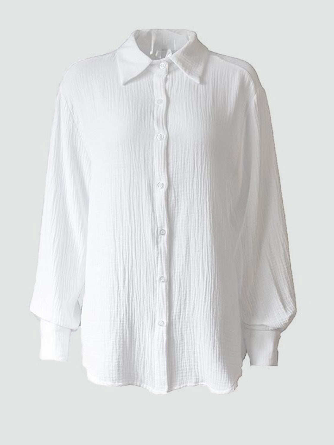 Cotton Textured Collared Neck Long Sleeve Shirt