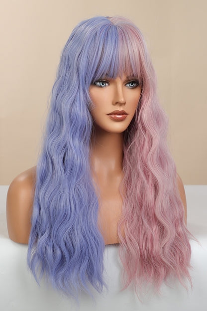 Hurshy 13 x 1" Full-Machine Wigs Synthetic Long Wave 26" in Blue/Pink Split Dye