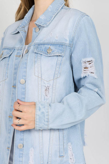 Fashion Tour Patched Distressed Denim Jacket