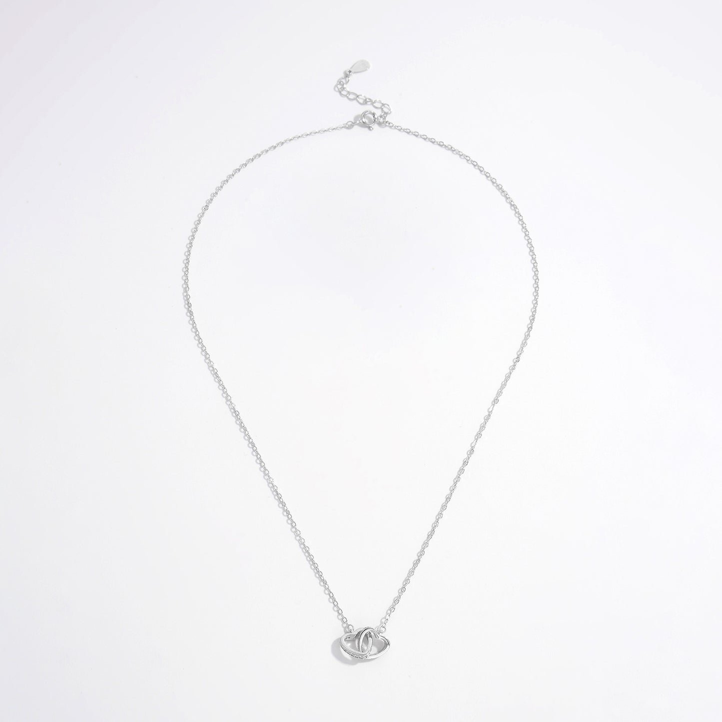 Linked Hearts 925 Sterling Silver Inlaid Zircon Heart Necklace