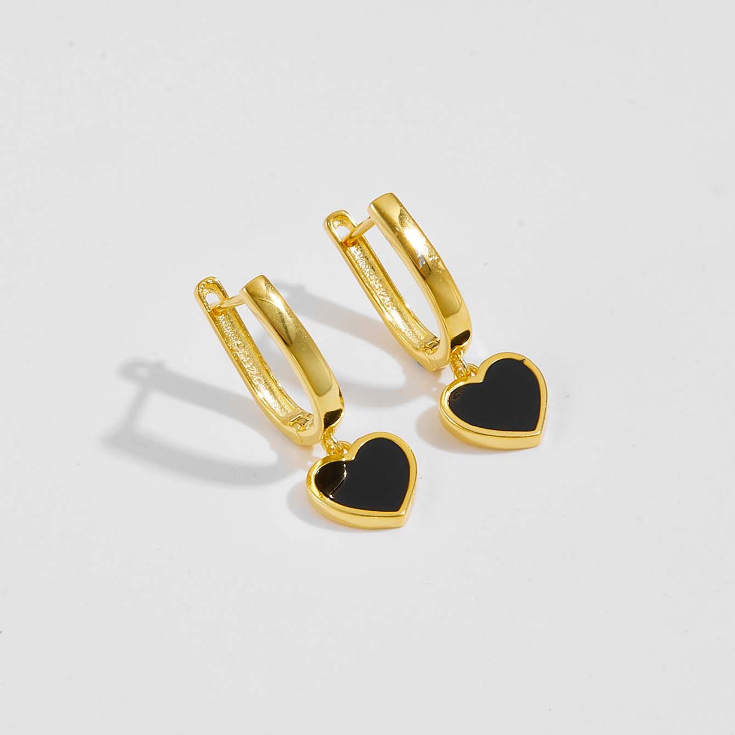 925 sterling silver Black Heart Drop Earrings