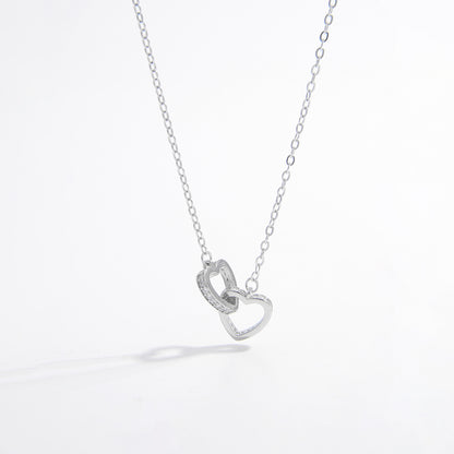 Linked Hearts 925 Sterling Silver Inlaid Zircon Heart Necklace