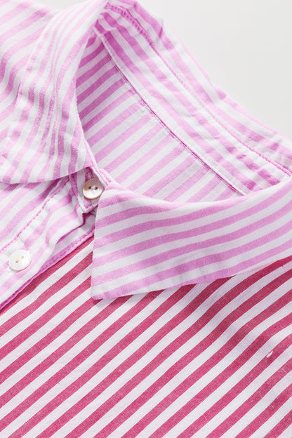 Cotton Striped Button Up Flounce Sleeve Shirt