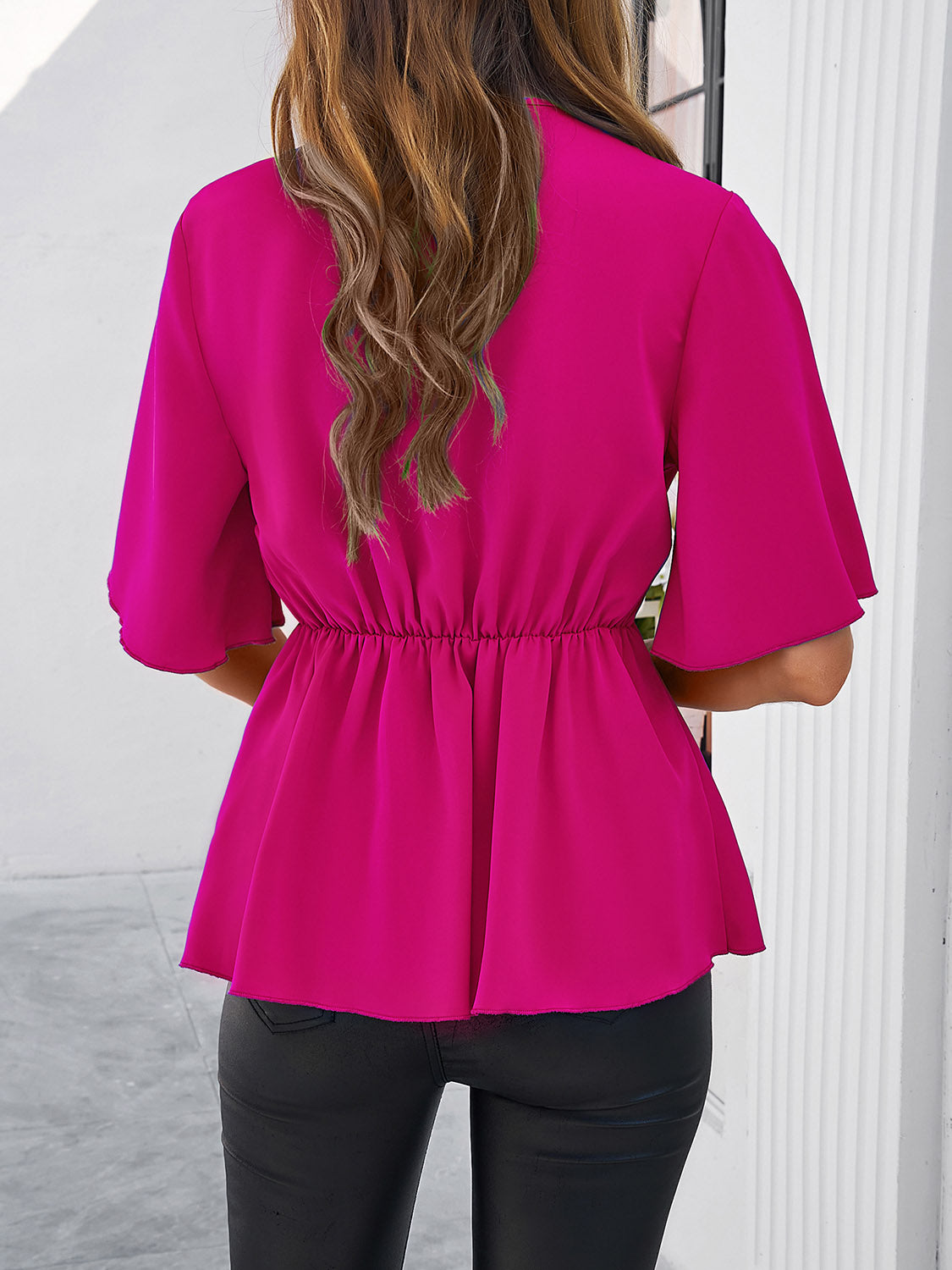 Tie Waist Half Sleeve Blouse