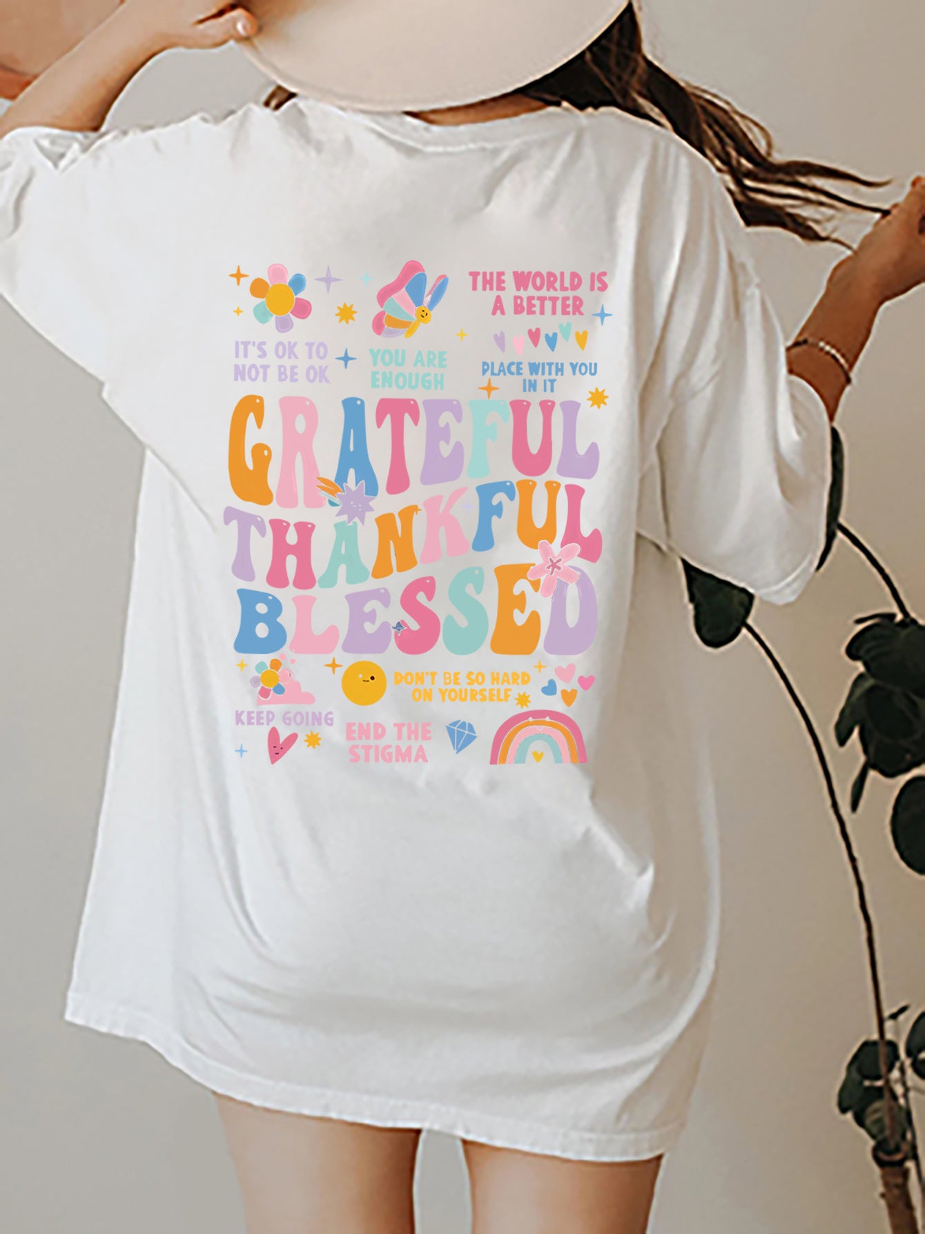 Grateful Thankful Blessed Round Neck Short Sleeve T-Shirt