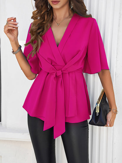 Tie Waist Half Sleeve Blouse