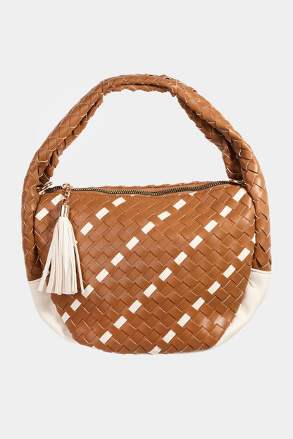 Tassel Detail Weave Semi Circle Bag