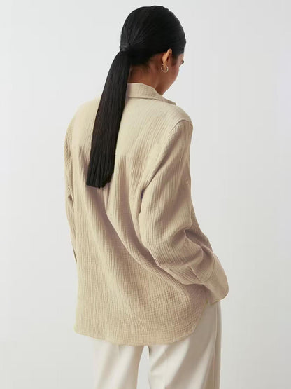 Cotton Textured Collared Neck Long Sleeve Shirt