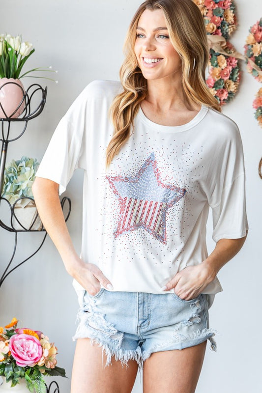 Heimish Full Size USA Star Patch Short Sleeve T-Shirt