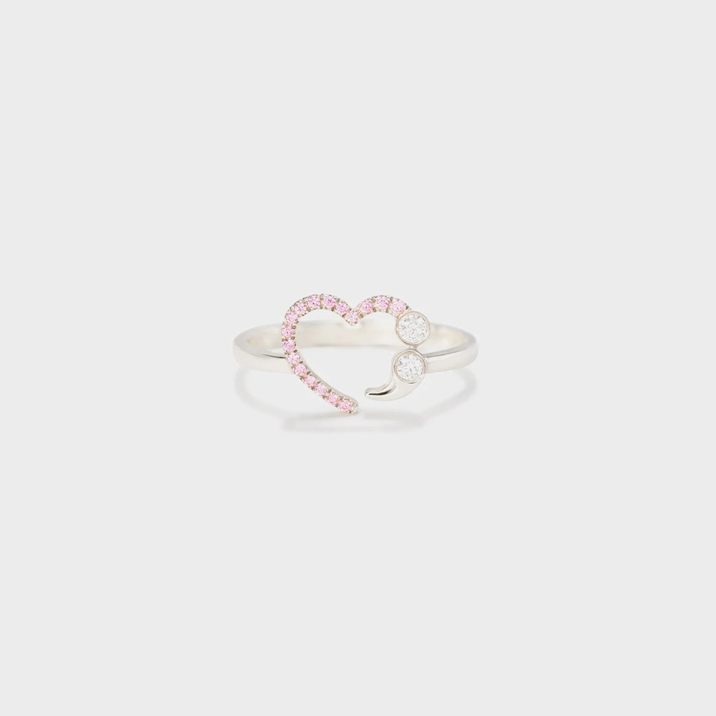 Semicolon Heart Sterling Silver Inlaid Zircon Ring