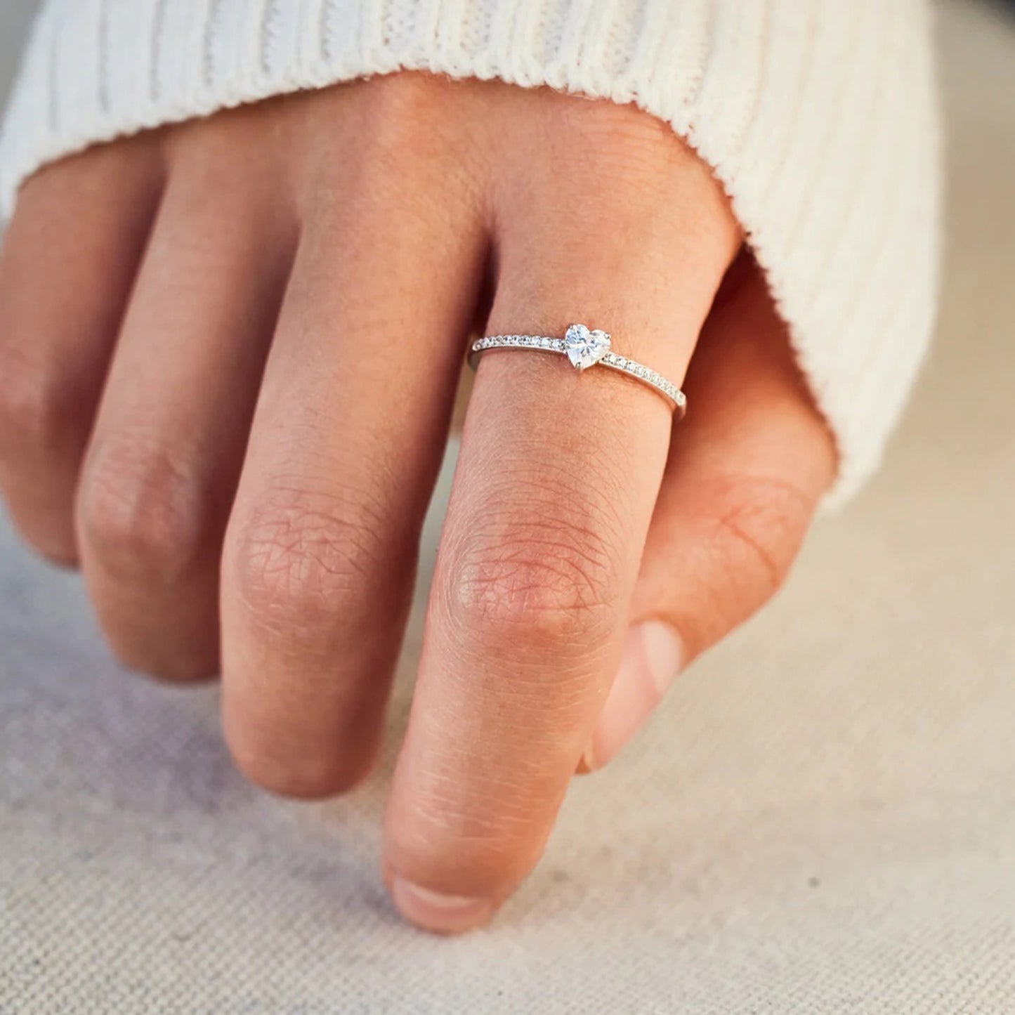 Interlayered Heart 925 Sterling Silver Inlaid Zircon Ring