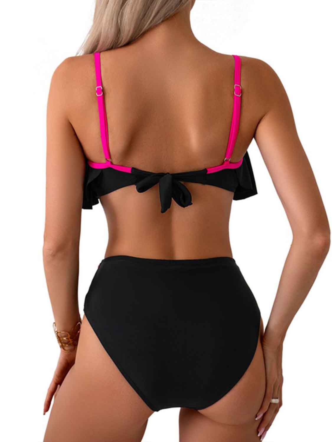 Spaghetti Strap Curtain Front Notched Bikini Set