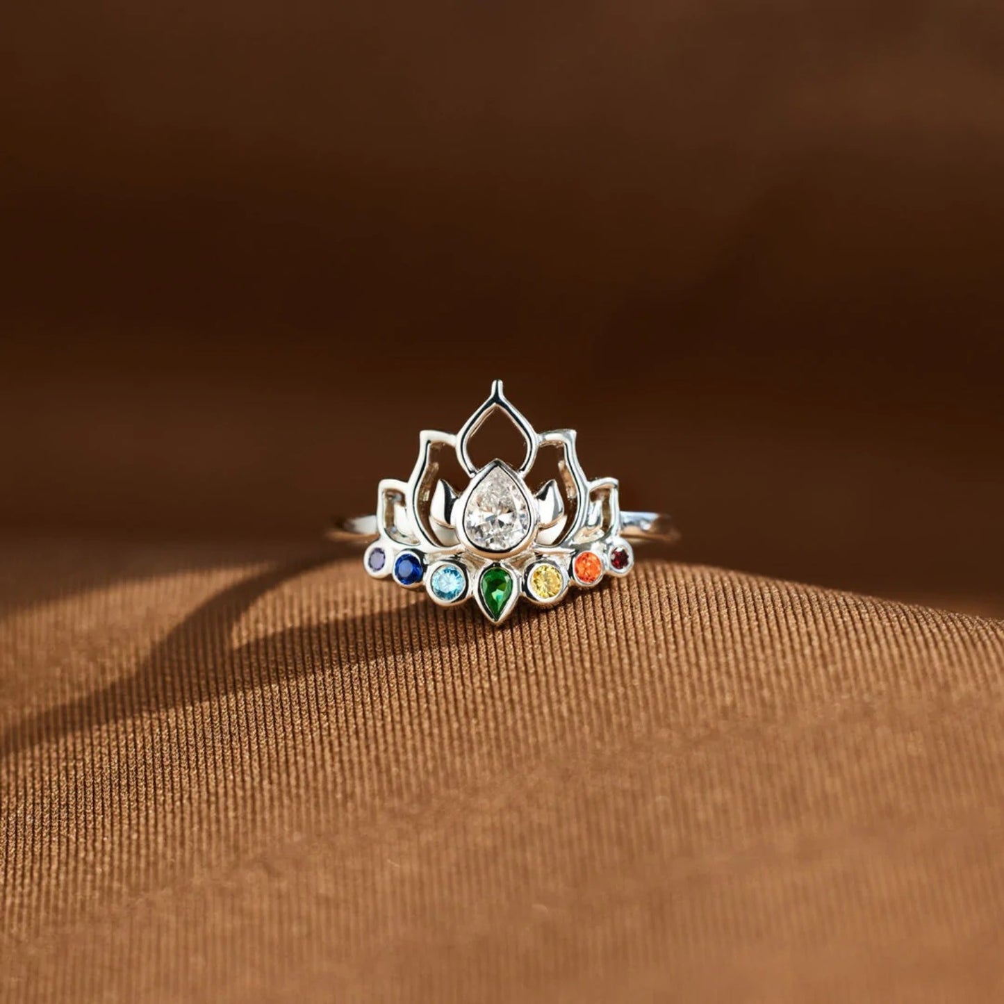 Rainbow Lotus 925 Sterling Silver Inlaid Zircon Lotus Shape Ring